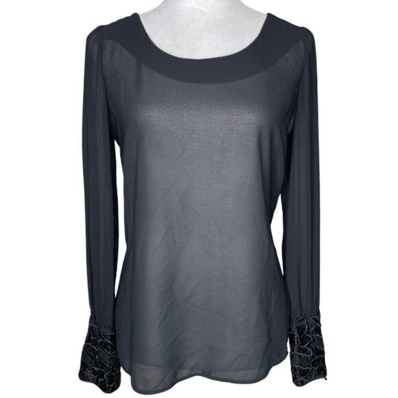 Double Zero Lace Faux Leather Floral Back/ Triple Snap Sleeve Tunic Blouse Med - Picture 2 of 9